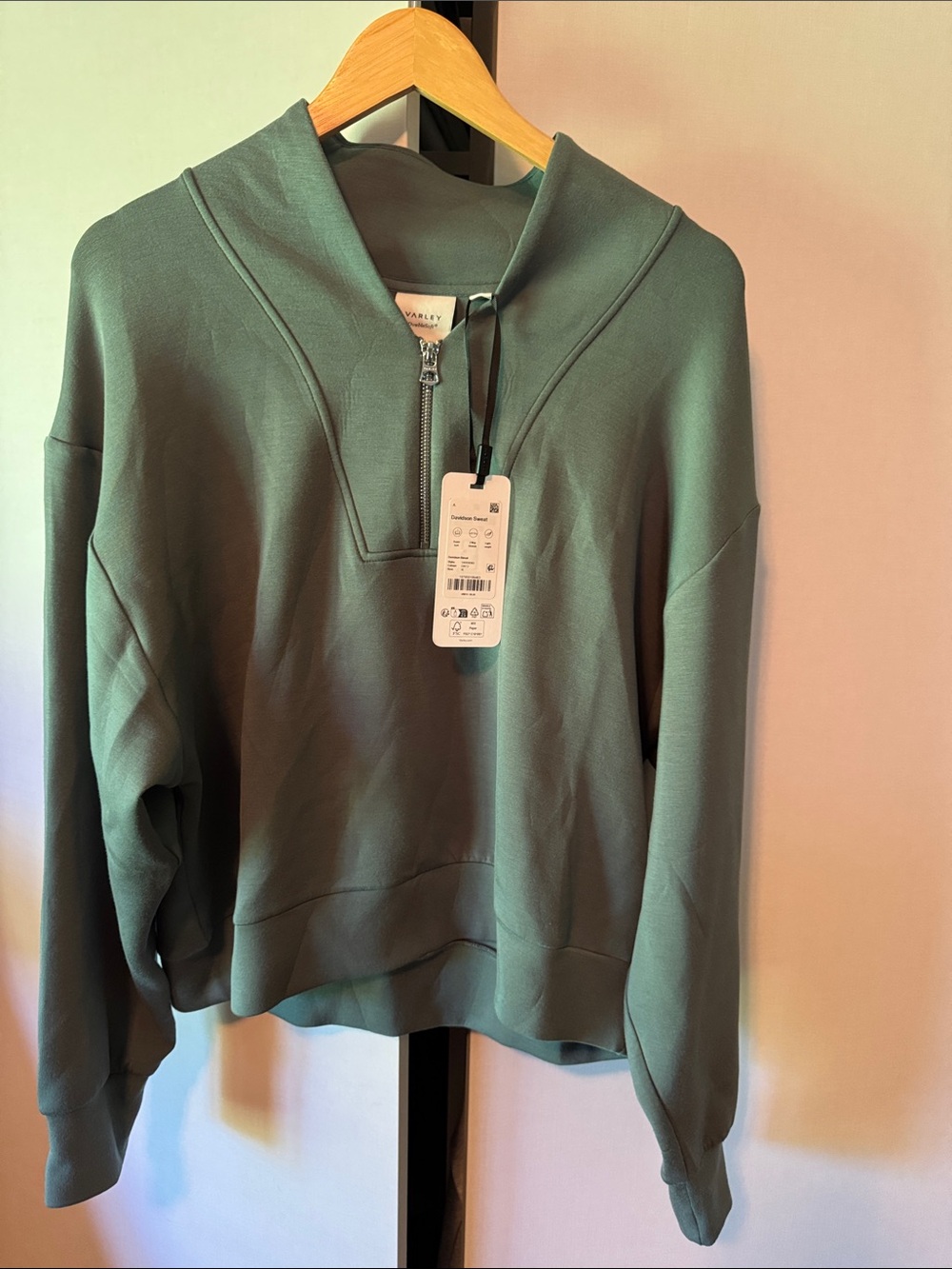 Varley Sage Green Half-Zip Cowl Pullover